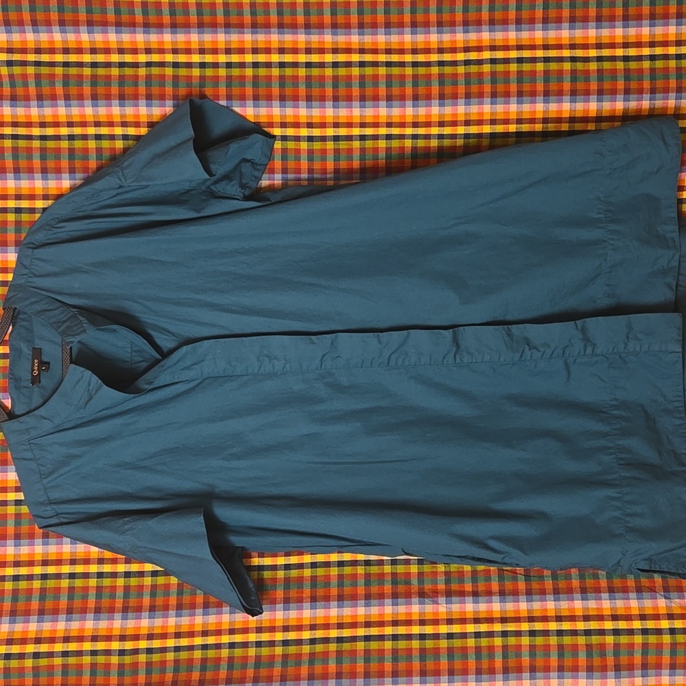 Quince Teal Short-Sleeve Mini Shirt Dress